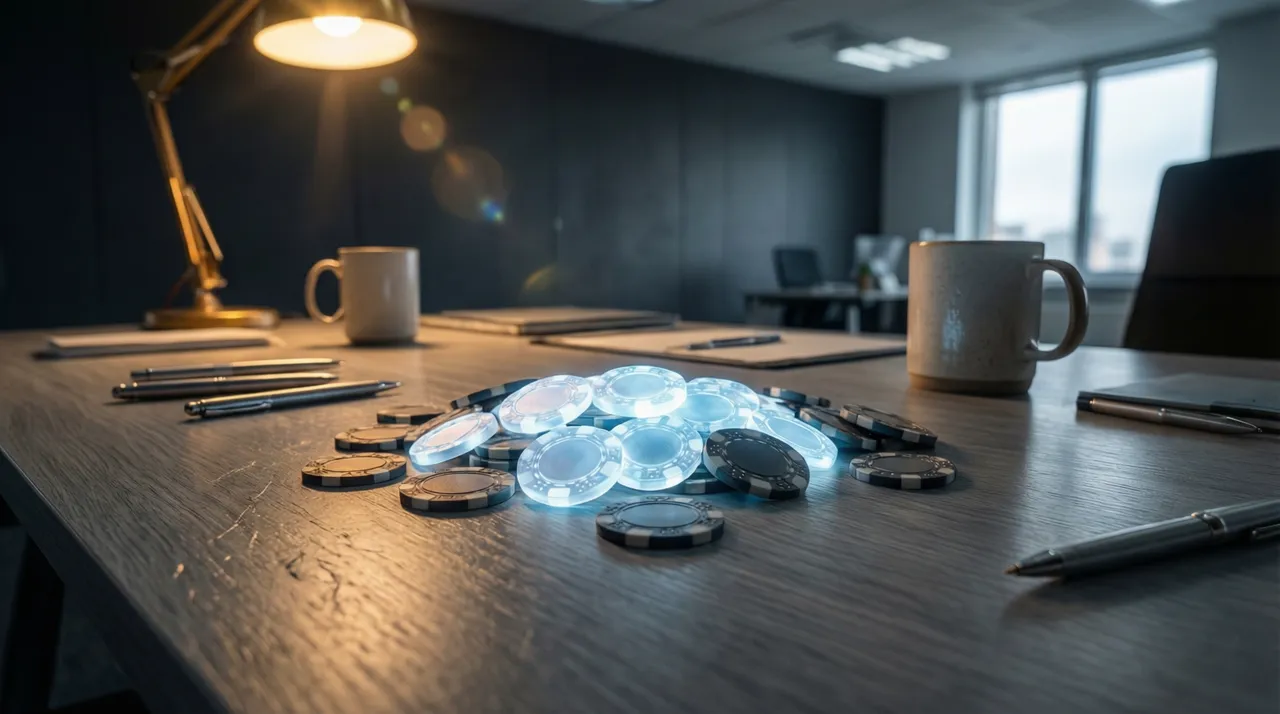 A neat desk with a few selected glowing tokens among dimmed ones