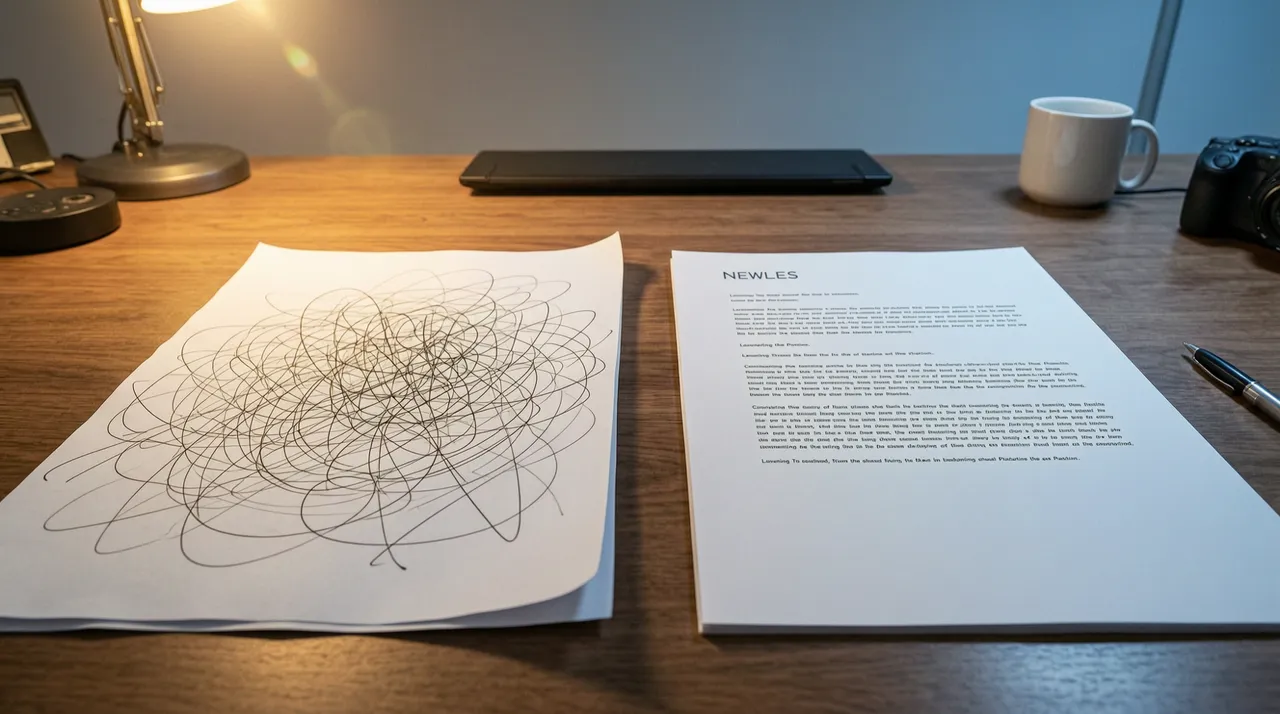 Edited draft next to a clean document