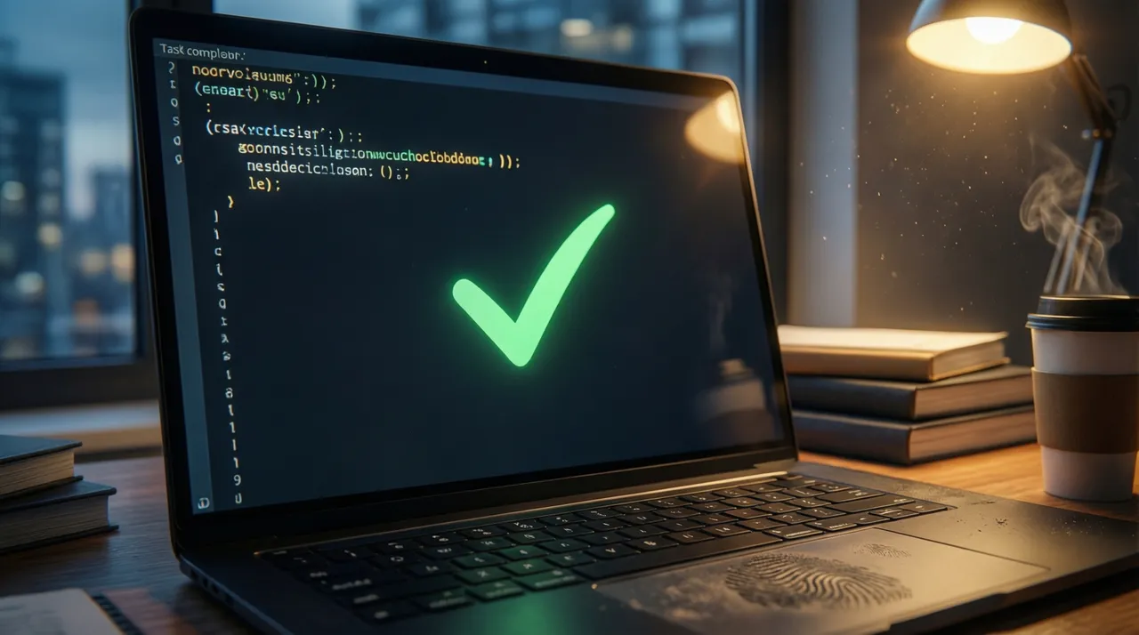 Terminal with a green checkmark indicating a completed task
