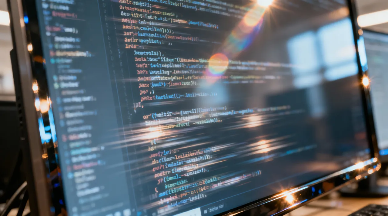 Lines of code rapidly appearing on the screen