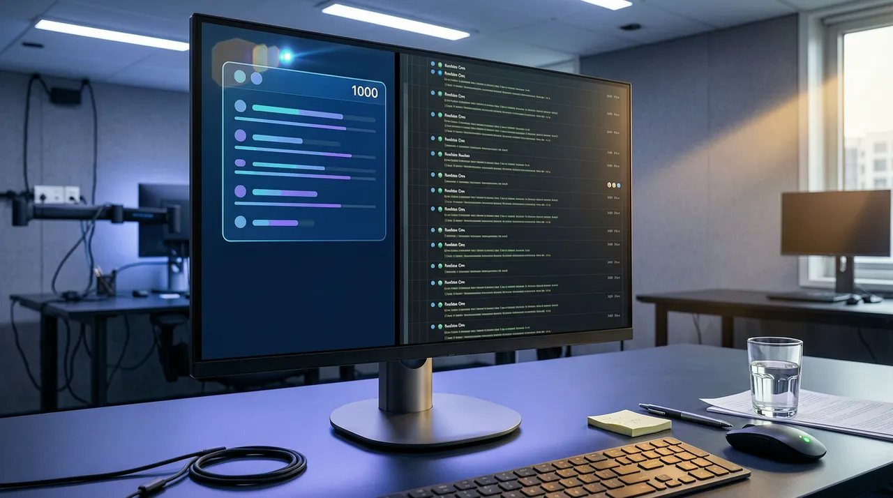 Short summary next to a long chat thread on a monitor