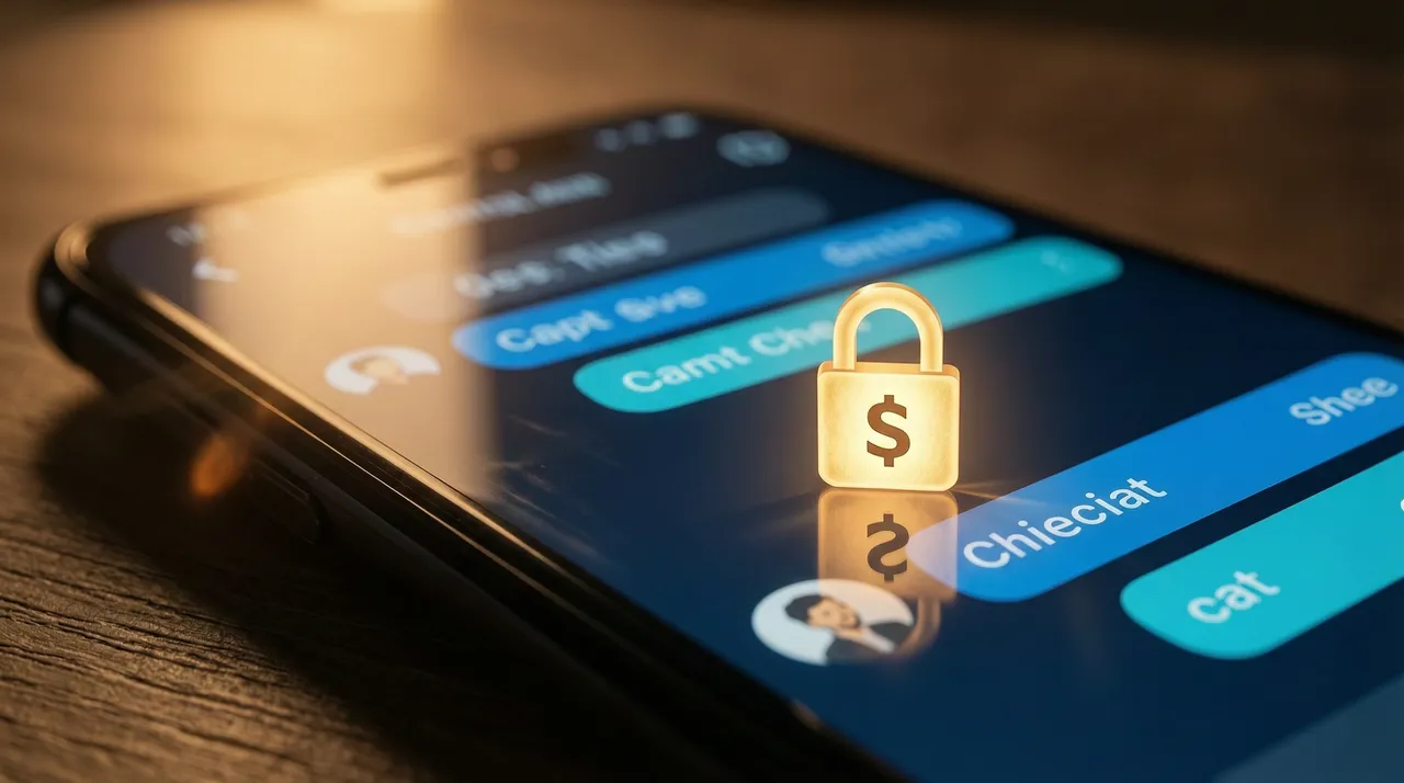 Blocked price tag next to a chat interface on a smartphone