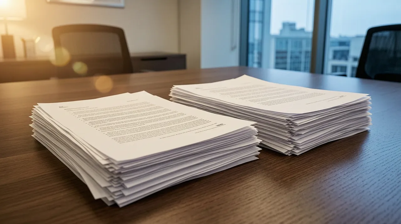 Two overlapping sets of documents on a desk