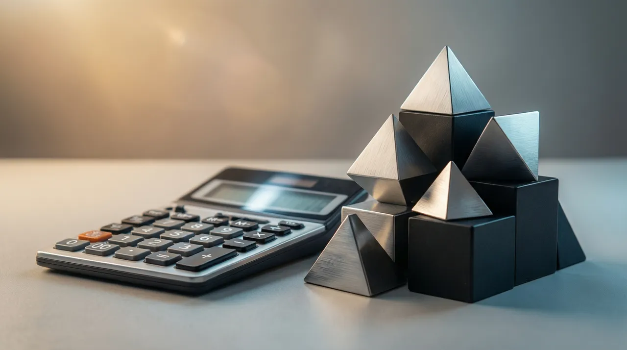Calculator next to a stack of abstract tech blocks
