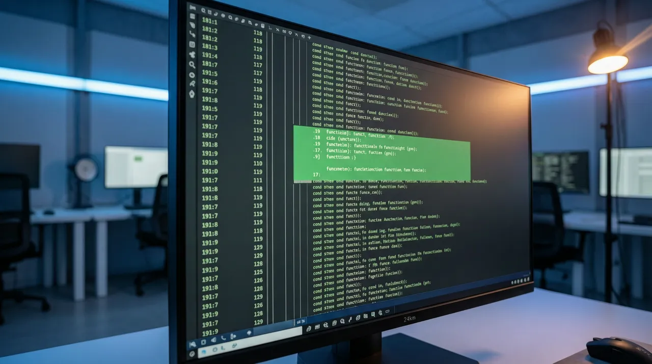 Completed function highlighted in green among lines of code