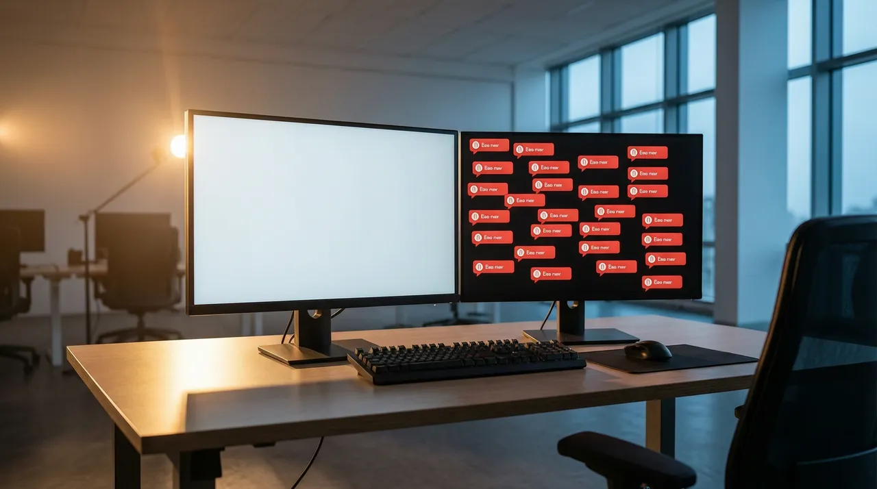 Xatolar ko'rsatilayotgan monitor yonidagi toza demo-ekran