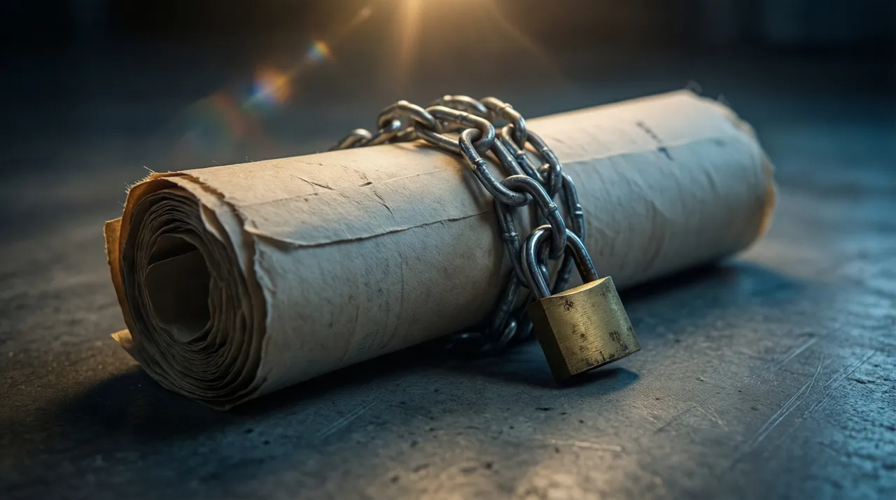 A server rental agreement wrapped in a chain with a padlock, symbolizing a long subscription term