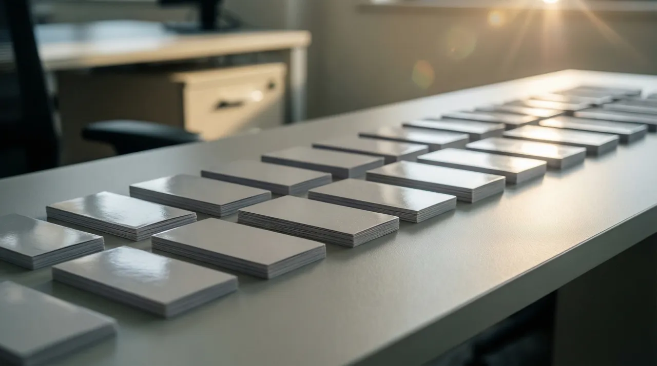 A neat, orderly row of price cards on a desk
