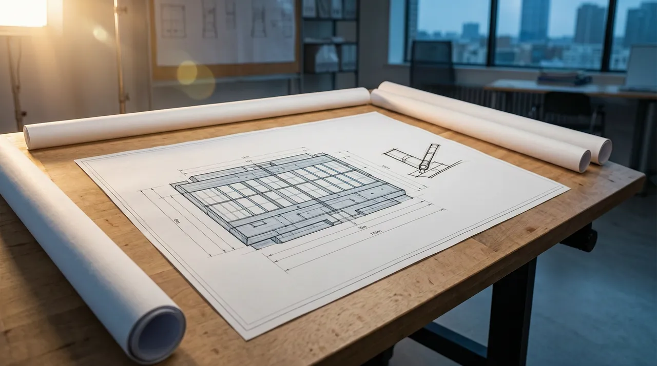 A blueprint and a sketch combined into a single final drawing