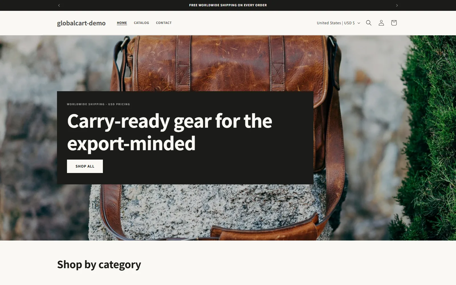 Global Cart: кастомная Shopify-тема в стиле Bellroy/Brooklinen и живой демо-каталог