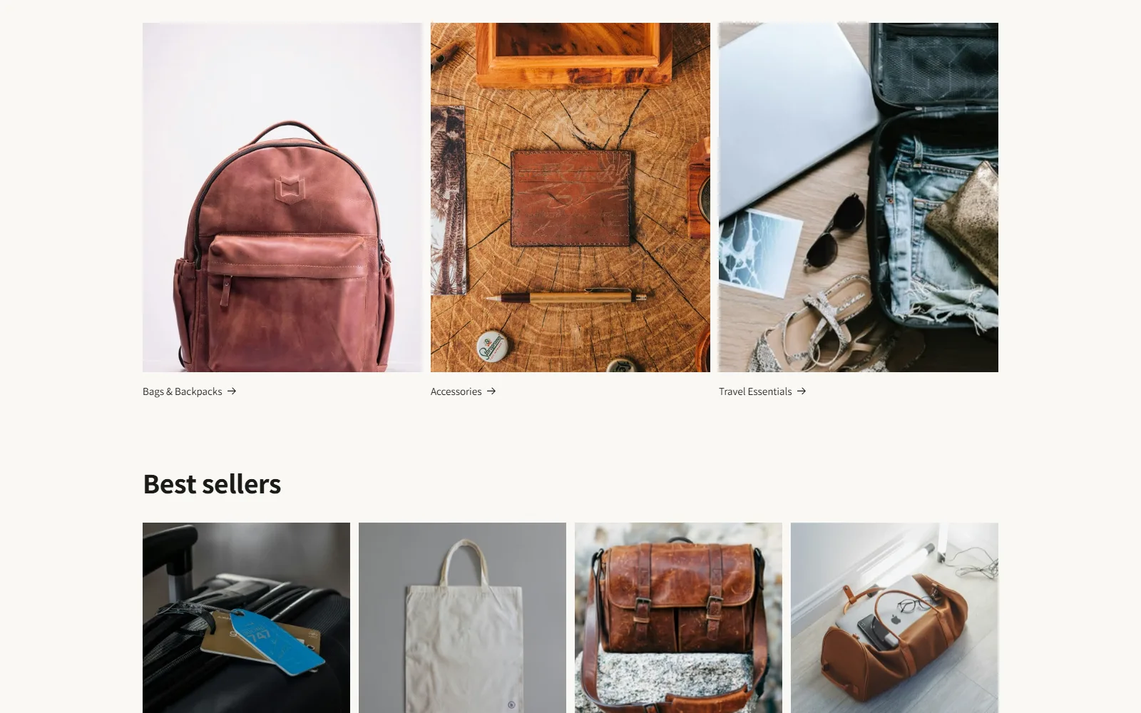"Shop by category" and "Best sellers" sections on the Global Cart homepage with real photos of all three collections and products